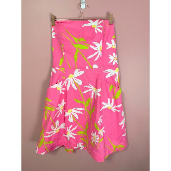 Lilly Pulitzer Blossom Hottie Strapless Mini Dress Pink Daisy Print Size 12 - Picture 1 of 5